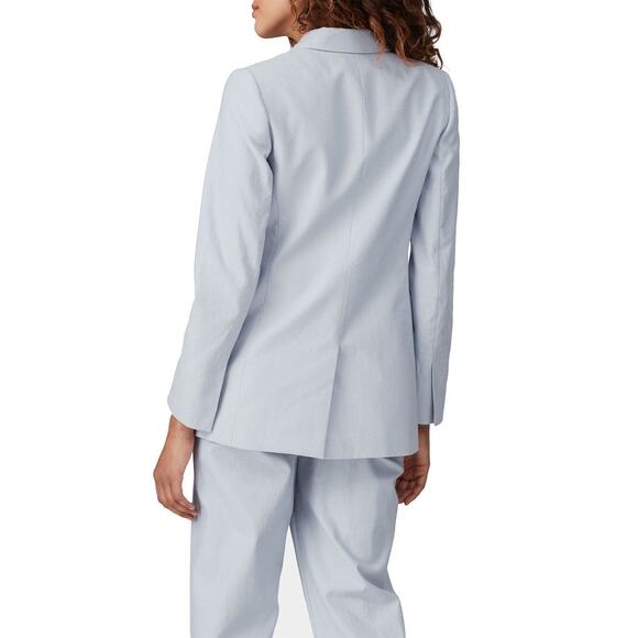 REBECCA TAYLOR Light Blue 70s Rickrack Trim Double Breasted Slub Jacket Blazer 8 - Picture 15 of 16